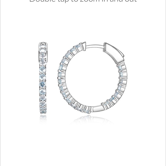 Sky blue topaz rhodium over sterling silver hoops earrings 10.20 ctw - Picture 2 of 6